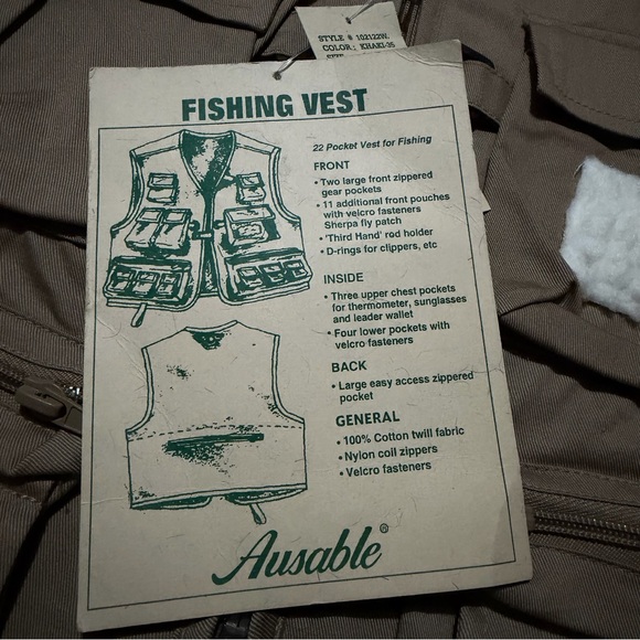 Ausable NWT old stock vintage fishing vest in khaki perfect condition size large - Picture 4 of 10